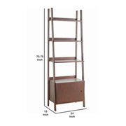 Benzara Three Tier Wooden Ladder Shelf with Storage Compartment, Dark Brown
