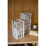 Kalalou CLNR1003 Tall Square Recycled Wood Candle Towers with Glass Inserts Set of 2