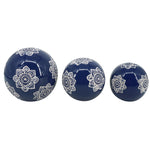 Sagebrook 16551-20 Ceramic, Chinoiserie Lotus Orbs, 4/5/6" Blue/White Set of 3