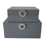 Sagebrook Home 16786-01 Set of 2 7/9" Box with Ring Detail, Denim Blue