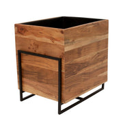 Benzara 18 inch Square Wood Planter with Metal Frame Base,Set of 2,Brown and Black