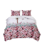 Benzara Three Piece King Size Fabric Quilt Set with Floral Prints, Multicolor