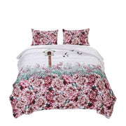 Benzara Three Piece King Size Fabric Quilt Set with Floral Prints, Multicolor