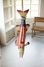 Kalalou A6274 Hand Painted Metal American Flag Barracuda with Sisal Rope