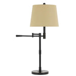 Benzara Metal Body Table Lamp with Swing Arm and Hardback Shade, Black and Beige