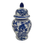 Sagebrook Home 15735-05 Ceramic, 10" Temple Jar Bird/Flower, Blue