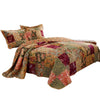 Benzara Kamet 3 Piece Fabric Queen Size Quilt Set with Floral Prints, Multicolor