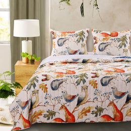 Greenland Home Fashions Willow Multi Quilt Set Forest Animal Print Reversible
