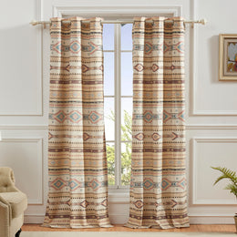 Greenland Home Fashions Phoenix Tan Southwestern Grommet Curtain Panel Pair 84x84 Inch Window Treatment Set