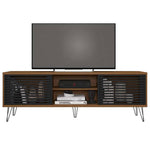 Better Home Products FRIZZ-TVSTN-WAL-BLK Frizz Mid-Century Modern TV Stand For Up To 70 Inches TV In Dark Walnut And Black / Easy Assembly