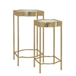 Benzara Metal Cut Out Design Accent Table with Tubular Leg,Set of 2,Gold and Black
