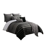 Benzara 10 Piece King Polyester Comforter Set with Striped Details, Black and Gray