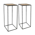 Benzara Square Shaped Metal Frame Planters with Textured Top, Set of 2, Black