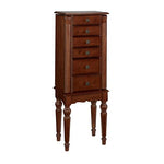 Benzara 5 Drawer Jewelry Armoire with Turned Legs, Cherry Brown
