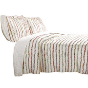 Benzara Drin Fabric 3 Piece King Quilt Set with Frayed Stripes Pattern, Off White