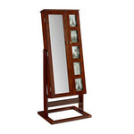 Benzara Wooden Armoire with 5 Photo Frames and Mirror, Cherry Brown