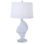 Benzara Polyresin Table Lamp with Sculpted Stand and Round Glass Base, White