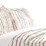 Benzara Drin Fabric 3 Piece King Quilt Set with Frayed Stripes Pattern, Off White
