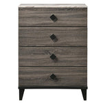 Benzara 4 Drawer Wooden Chest with Grains and Angled Legs, Gray