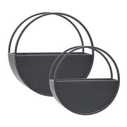 Benzara Round Shaped Wall Planter with Metal Frame, Set of 2, Black