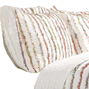 Benzara Drin Fabric 3 Piece King Quilt Set with Frayed Stripes Pattern, Off White