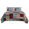 Benzara Stikine  3 Piece King Size Cotton Quilt Set with Patchwork Details, Multicolor