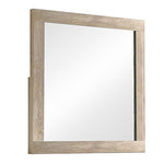 Benzara Transitional Style Grained Wood Encased Square Mirror, Cream