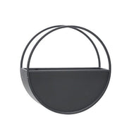 Benzara Round Shaped Wall Planter with Metal Frame, Set of 2, Black