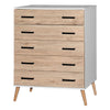 Better Home Products ELI-WC14-0018-WHT-OAK Eli Mid-Century 5 Drawer Chest In White&Natural Oak