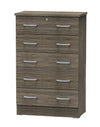 Better Home Products 616859965829 Cindy 5 Drawer Chest Wooden Dresser With Lock In Silver