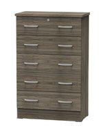 Better Home Products 616859965829 Cindy 5 Drawer Chest Wooden Dresser With Lock In Silver