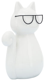 Sagebrook Home 16932-02 Porcelain, 7" Cat with Glasses, White
