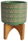 Sagebrook Home 16781-01 Ceramic 5" Aztec Planter With  Stand, Green
