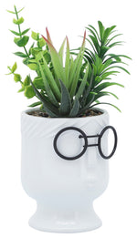 Sagebrook Home 16971-01 Ceramic 4" Face Planter With Artificial Plants, White