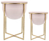 Sagebrook Home 16391-03 Metal Set of 2 11/12" Planters with Stand, Pink/Gold