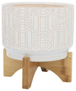 Sagebrook Home 16379-01 Ceramic 7" Circles Planter On Stand, White