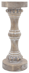Sagebrook Home 14498-11 Wood, 13" Banded Bead Candle Holder, Antique White
