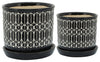 Sagebrook Home 16278-01 Set of 2, 6"/8" Tribal Planter with Saucer Ceramic, Black