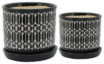 Sagebrook Home 16278-01 Set of 2, 6"/8" Tribal Planter with Saucer Ceramic, Black