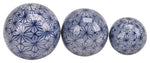 Sagebrook Home 16551-01 Ceramic Set of 3 Flower Painted Orbs, 4/5/6" Blue