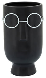 Sagebrook Home 15825-05 9" Face with Glasses Vase, Black