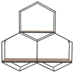 Sagebrook Home 16624 Metal/Wood, 31" Hexagon Wall Shelf, Black/Brown