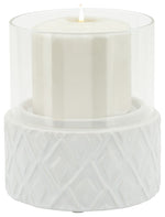 Sagebrook Home 15779-04 White Ceramic /Glass 5" Pillar Holder, Diamond