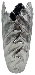 Sagebrook Home 13036-05 Ceramic, 16" Scratched Leaf Vase, Silver