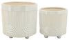 Sagebrook Home 16375-01 Ceramic Set of 2 6"/8" Bravais Footed Planter, White