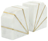 Sagebrook Home 15978-02 Set of 2, 5" Polished Bookends with Gold Inlays, White