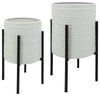 Sagebrook Home 12629-24 Set of 2 Dotted Planters In Metal Stand, White