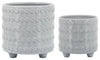 Sagebrook Home 15913-02 Set of 2 Dotted Footed Planters 6"/8", White