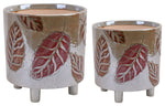 Sagebrook Home 13870-34 Set of 2 Footed Planters 9"/6", Embossed Leaves, Gold