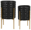 Sagebrook Home 12629-40 Set of 2 Textured Planters On Metal Stand, Black/Gold